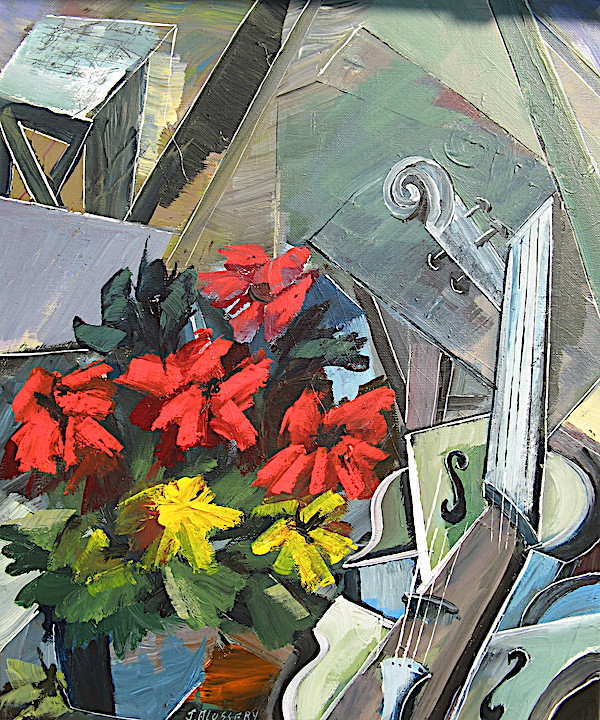 De rode bloemen kunstenaar John Alossery